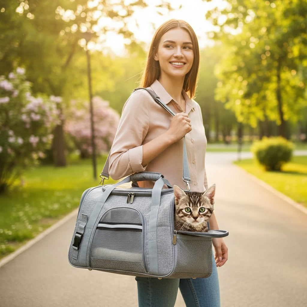 Comfortabele grijze draagtas voor huisdieren