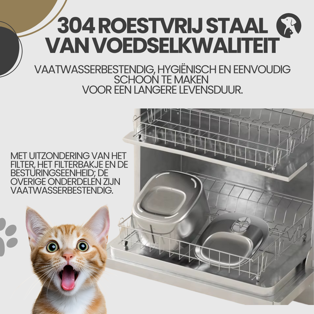 Roestvrijstalen drinkfontein van voedselkwaliteit, vaatwasserbestendig en hygiënisch