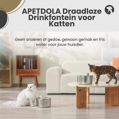 APETDOLA draadloze drinkfontein voor katten in moderne woonkamer