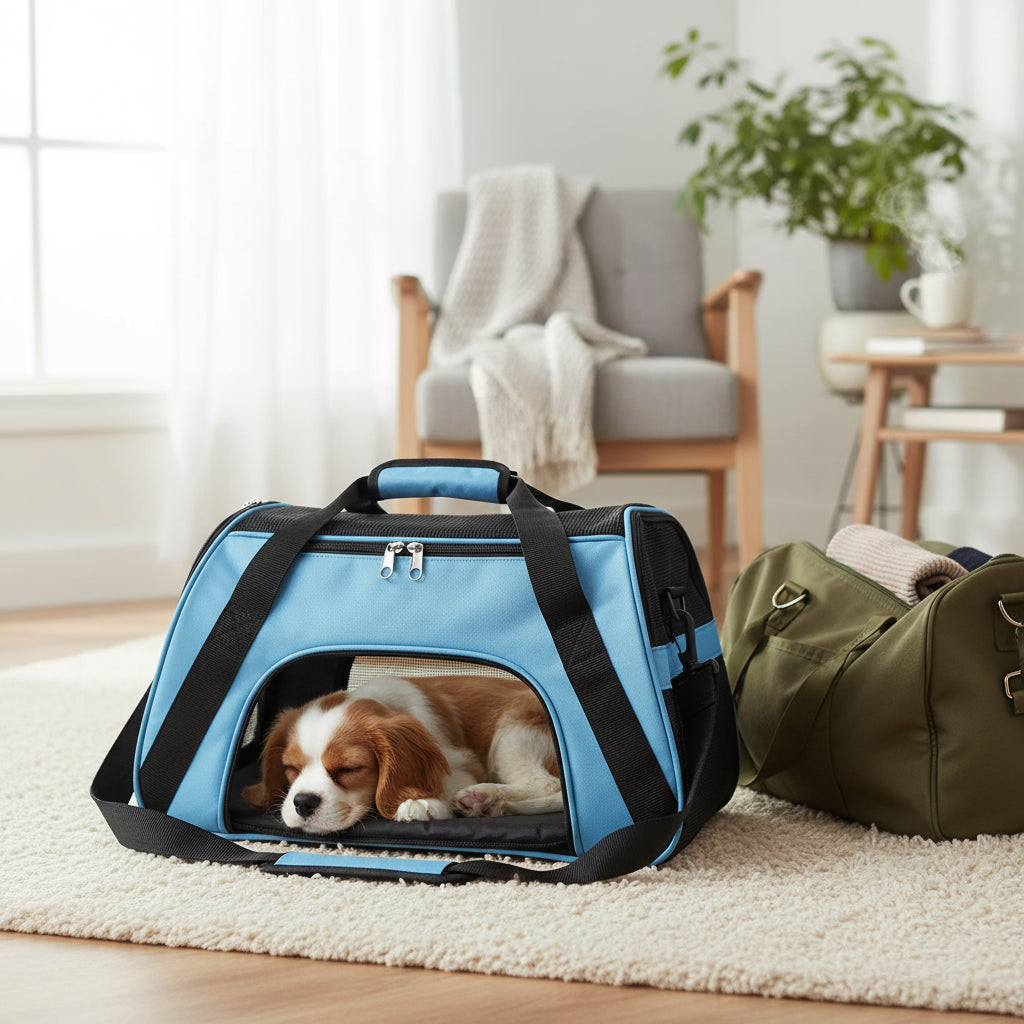 Dier transport tas in blauw en zwart