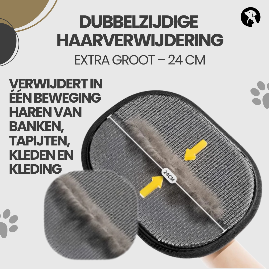 Extra grote dubbelzijdige haarverwijderhandschoen voor huisdierharen 24 cm