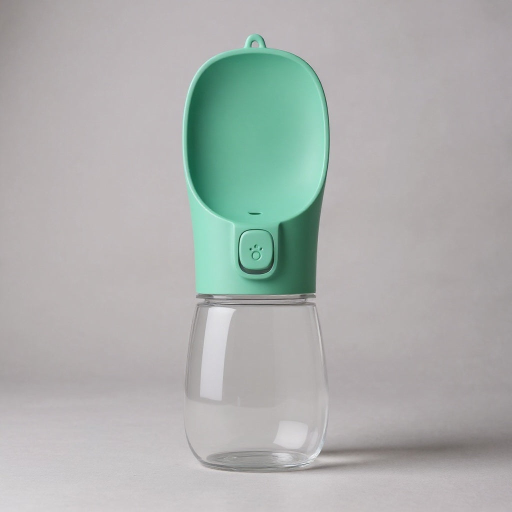 Studiofoto van groene draagbare hondenwaterfles voor huisdieren