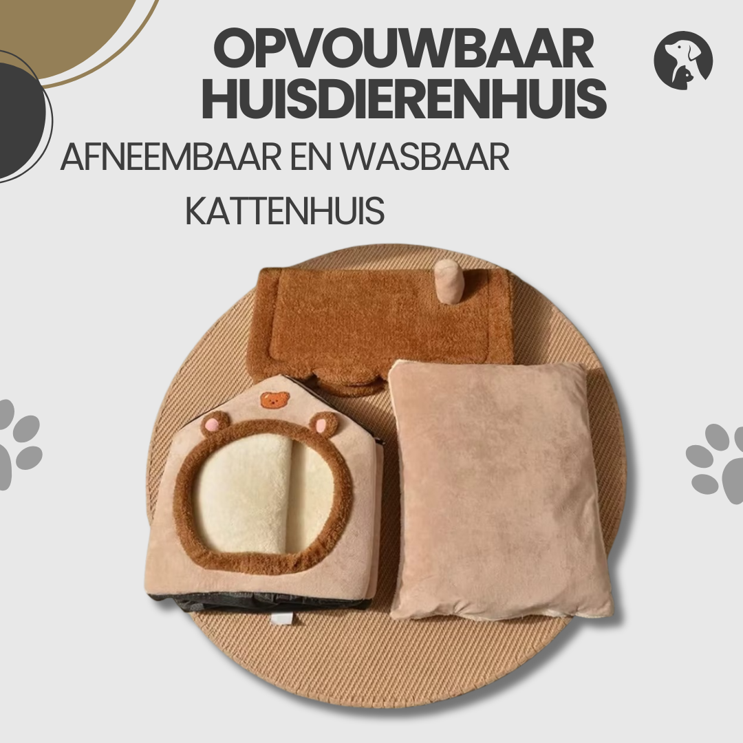 Handig opvouwbaar en wasbaar huisdierenhuis met stevig dak
