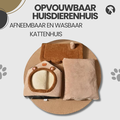 Handig opvouwbaar en wasbaar huisdierenhuis met stevig dak